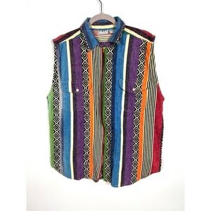 FIRST‎ CLASS Vintage Retro Striped Geometric Zip Up Vest Mens M Made in Nepal